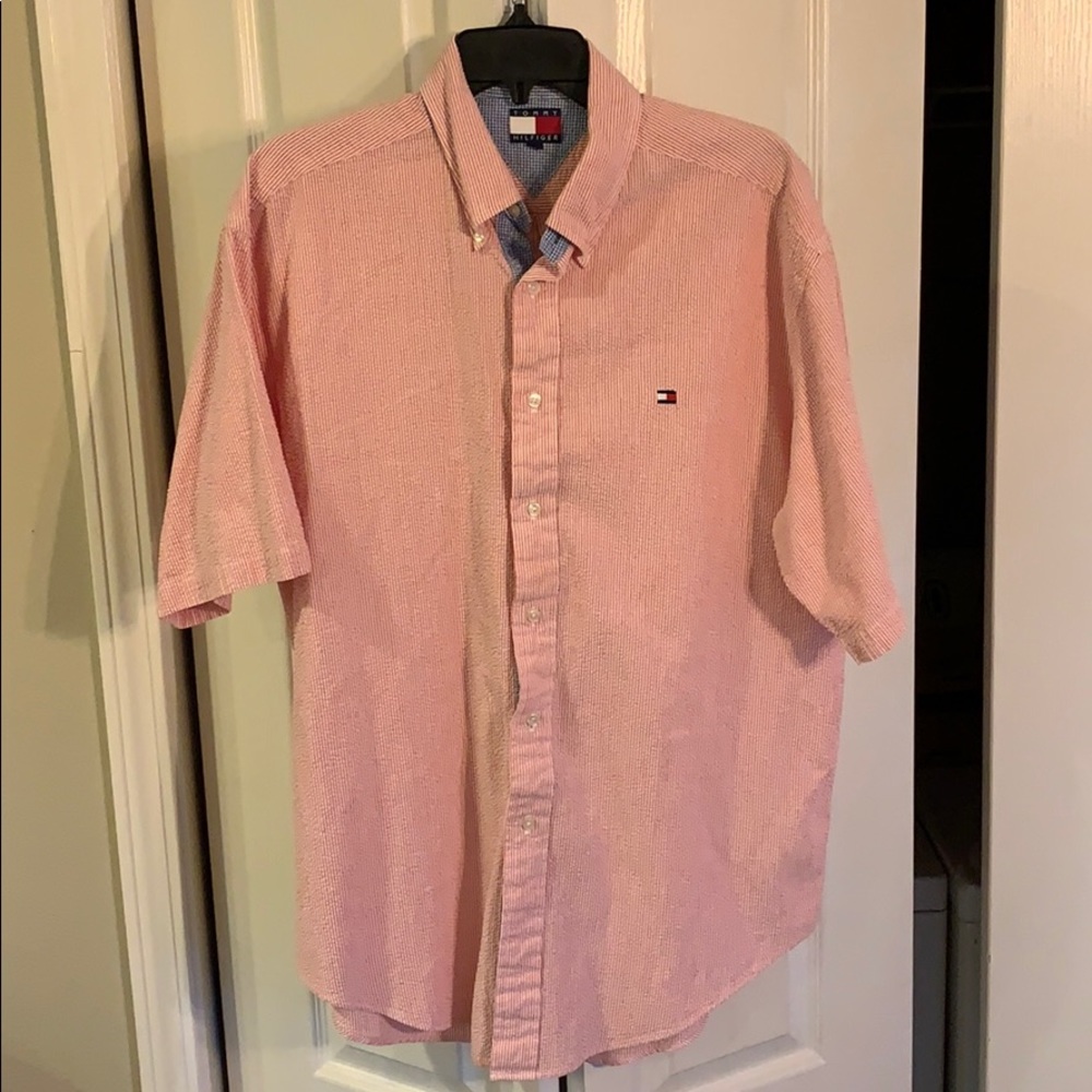Tommy Hilfiger red seersucker button down